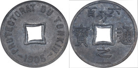 ANNAM. Tonkin. 1/600 Piastre, 1905. NGC MS-62.

KM-1; Lec-3. Quite dark in appearance, as common for this zinc issue, but unmistakably Mint State, w...