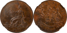 AUSTRALIA. Melbourne, Victoria. Penny Token, 1859. NGC AU-58 Brown.

KM-Tn285.1. On Peace and Plenty. An intriguing token issue exhibiting mild evid...