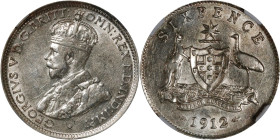 AUSTRALIA. 6 Pence, 1912. London Mint. George V. NGC AU-55.

KM-25. Bright argent in color and retaining much luster in the fields, with only mild w...