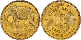 BELGIAN CONGO. Franc, 1946. Pretoria Mint. Leopold III. PCGS MS-63.

KM-1.5. An elusive example at this grade level, with a soft bronzy hue, and str...
