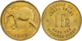 BELGIAN CONGO. Franc, 1949. Pretoria Mint. Leopold III. PCGS MS-65.

KM-26. Tied for the finest certified example, this specimen delivers wonderful ...