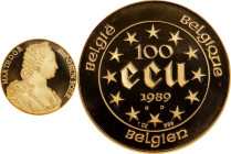 BELGIUM. 100 Ecus, 1989. Brussels Mint. Baudouin I. NGC PROOF-69 Ultra Cameo.

Fr-428; KM-175. AGW: 1.0 oz. Commemorating Maria Theresa, this nearly...