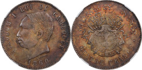 CAMBODIA. 4 Francs Restrike, "1860" (ca. 1887-1901). Phnom Penh Mint. Norodom I. NGC AU-55.

KMX-M8; Gad-8; Lec-83. Offering a deeper, mottled tone,...