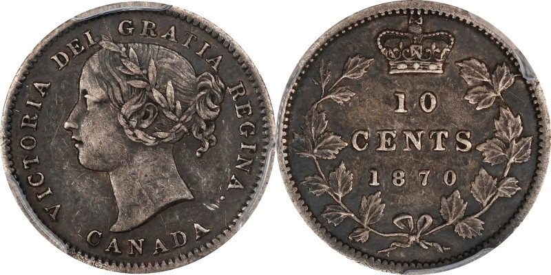 CANADA. 10 Cents, 1870. London Mint. Victoria. PCGS AU-50.

KM-3. Only the sec...