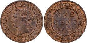 CANADA. Cent, 1876-H. Birmingham (Heaton) Mint. Victoria. NGC MS-64 Brown.

KM-7. A charming example, this near-Gem offers an enchanting brown hue i...
