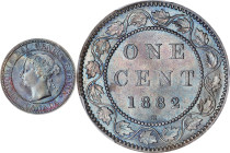 CANADA. Cent, 1882-H. Birmingham (Heaton) Mint. Victoria. PCGS MS-63 Brown.

KM-7. Featuring an intense glossiness and a deep cobalt-brown hue, this...