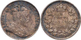 CANADA. 5 Cents, 1909. Ottawa Mint. Edward VII. ICCS MS-62.

KM-13. A pleasing Minor sporting handsome toning and underlying brilliance, we expect m...