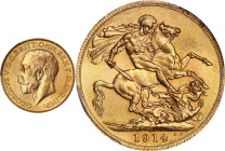 CANADA. Sovereign, 1914-C. Ottawa Mint. George V. PCGS Genuine--Cleaned, Unc Details.

S-3997; Fr-2; KM-20. A RARER date, this example offers solid ...