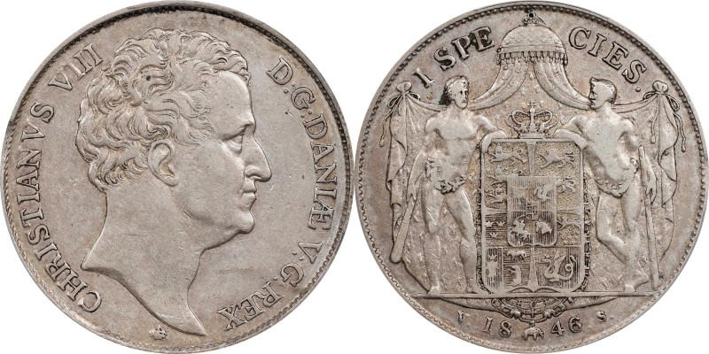 DENMARK. Copenhagen. Speciedaler, 1846-VS. Christian VIII. PCGS EF-45.

KM-720...