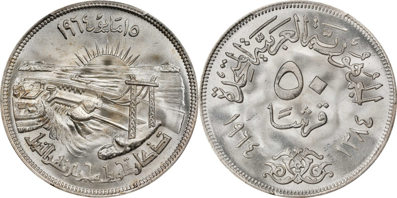 EGYPT. 50 Piastres, AH 1384/1964. Cairo Mint. PCGS MS-67.

KM-407. Diversion o...