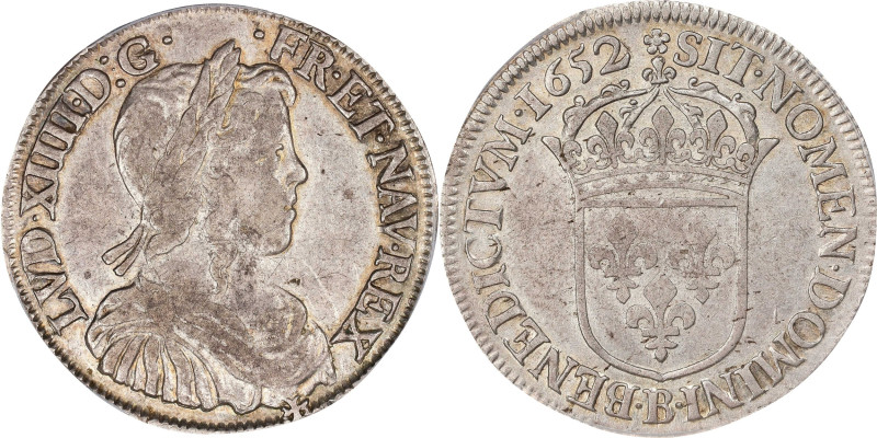 FRANCE. 1/2 Ecu, 1652-B. Rouen Mint. Louis XIV. PCGS EF-40.

KM-164.3; Dup-147...