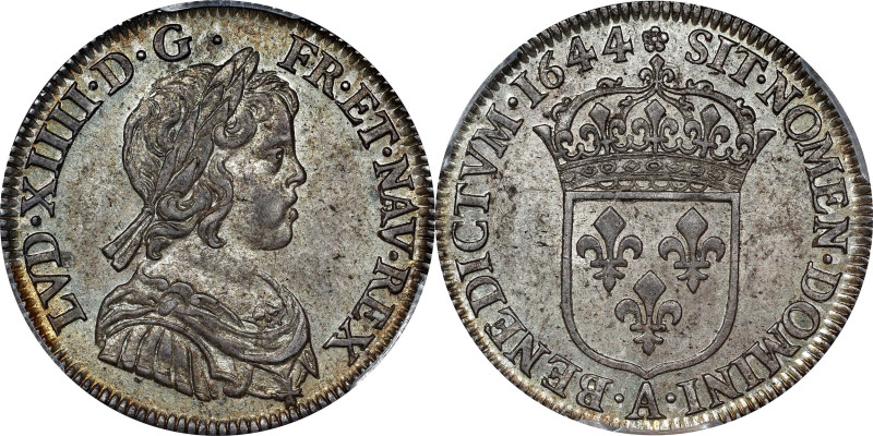 FRANCE. 1/4 Ecu, 1644-A. Paris Mint. Louis XIV. PCGS MS-63.

KM-161.1; Gad-139...