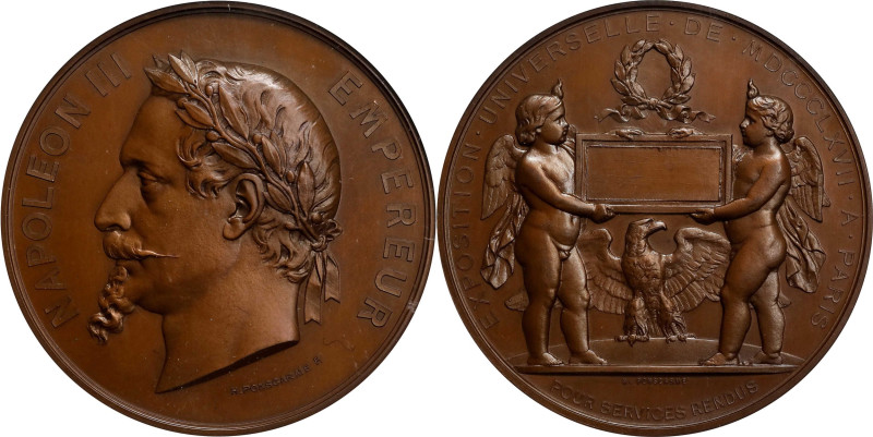 FRANCE. Napoleon III/Paris World's Fair Bronze Medal, 1867. Paris Mint. NGC MS-6...