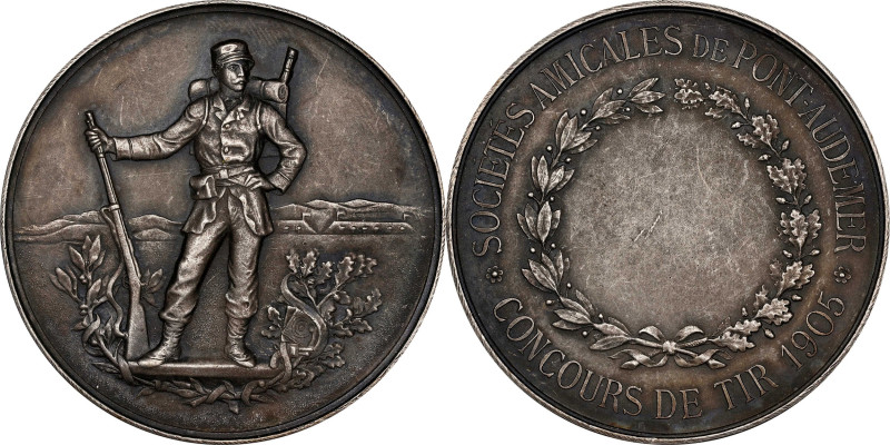 FRANCE. Mutual Societies of Pont-Audemer Shooting Competition Silvered Bronze Me...