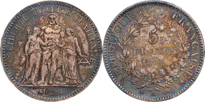 FRANCE. 5 Francs, 1874-A. Paris Mint. PCGS MS-64.

KM-820.1; Gad-745A. Featuri...