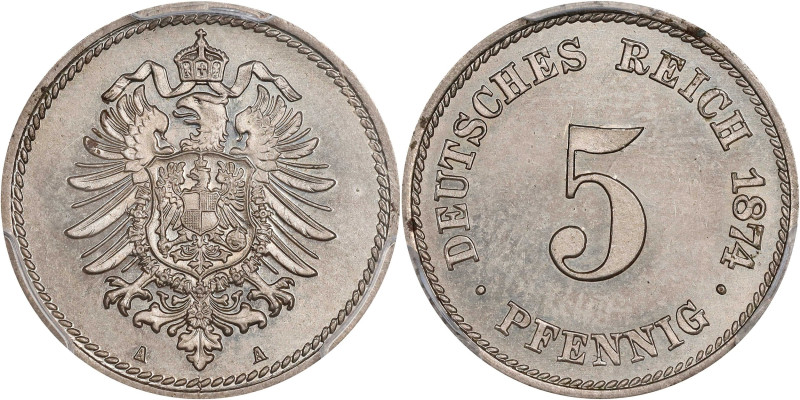 GERMANY. Empire. 5 Pfennig, 1874-A. Berlin Mint. Wilhelm II. PCGS MS-65.

KM-3...