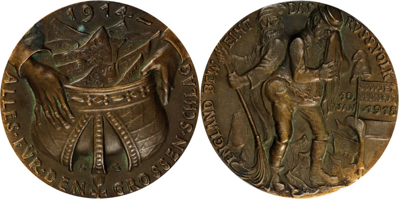 GERMANY. Empire. The "Loss" of Russia in the War Cast Bronze Medal, 1918. UNCIRC...