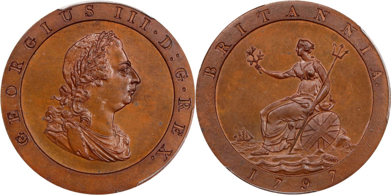 GREAT BRITAIN. 1/2 Penny Restrike, 1797. Birmingham (Soho) Mint. George III. PCG...