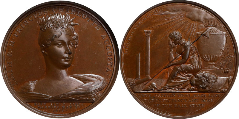 GREAT BRITAIN. Death of Princess Charlotte Bronze Medal, 1817. NGC MS-64 Brown....