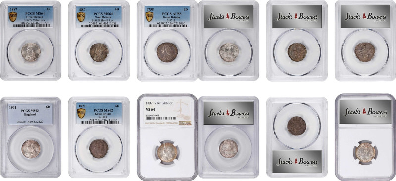 GREAT BRITAIN. Sextet of 6 Pence (6 Pieces), 1758-1901. All NGC or PCGS Certifie...