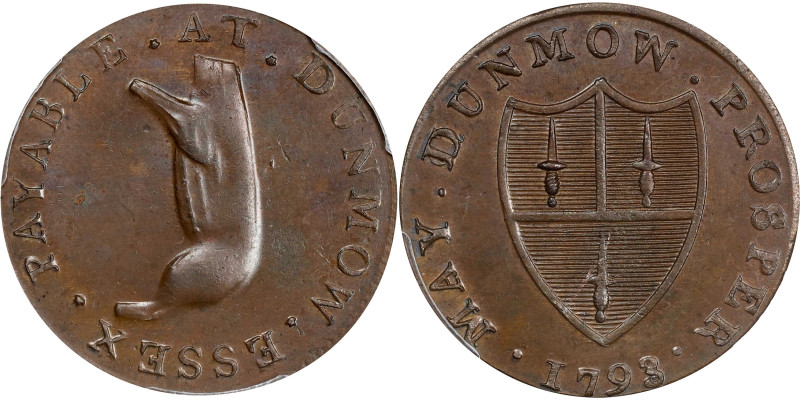 GREAT BRITAIN. Trade Tokens. Essex. Dunmow. Copper 1/2 Penny Token, 1793. PCGS M...