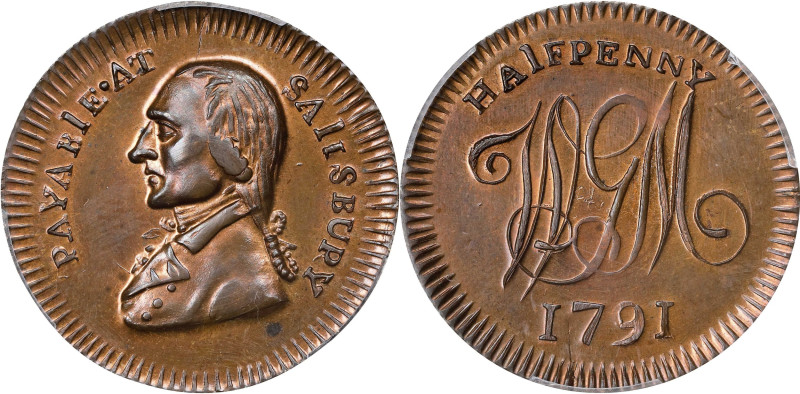 GREAT BRITAIN. Trade Tokens. Wiltshire. Salisbury. Copper 1/2 Penny Token, 1791....