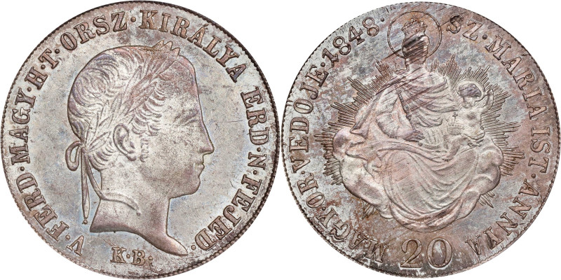 HUNGARY. 20 Kreuzer, 1848-KB. Kremnica Mint. Ferdinand I. PCGS MS-62.

KM-2208...