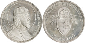 HUNGARY. 5 Pengo, 1938. Budapest Mint. ANACS MS-66.

KM-516. An attractive Gem, this wonderful example delivers a soft shimmering appeal and much al...