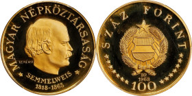 HUNGARY. 100 Forint, 1968-BP. Budapest Mint. PCGS PROOF-67 Deep Cameo.

Fr-625; KM-585. AGW: 0.2433 oz. Commemorating the 100th anniversary of the b...