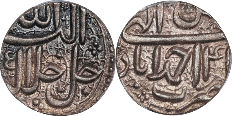 INDIA. Mughal Empire. Rupee, IE 41 (1596). Ahmadabad Mint. Akbar. PCGS MS-62.
...