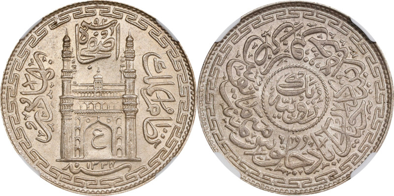 INDIA. Hyderabad. Rupee, AH 1334 Year 6 (1915). Hyderabad Mint. Mir Usman Ali Kh...