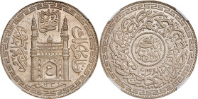 INDIA. Hyderabad. Rupee, AH 1336 Year 7 (1917). Hyderabad Mint. Mir Usman Ali Khan (under George V as Emperor). NGC MS-65.

KM-Y-53. This alluring a...