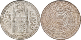INDIA. Rupee, AH 1343 Year 14 (1924). Hyderabad Mint. Mir Usman Ali Khan (under George V as Emperor). PCGS MS-65.

KM-Y-53A. This lovely Gem example...