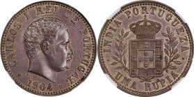 INDIA. Portuguese India. Rupia, 1904. Lisbon Mint. Carlos I. NGC AU-55.

KM-17; Gomes-05.02. Despite some light handling, this example delivers a ri...