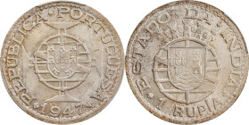INDIA. Portuguese India. Rupia, 1947. Lisbon Mint. PCGS MS-66.

KM-27; Gomes-11.01. Tied with just five others for the top spot in the PCGS census, ...