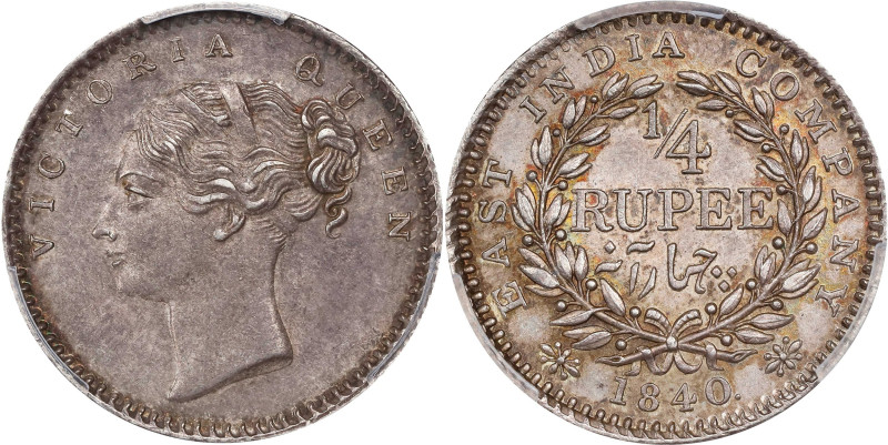INDIA. British East India Company. 1/4 Rupee, 1840.-(C). Calcutta Mint. Victoria...