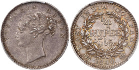 INDIA. British East India Company. 1/4 Rupee, 1840.-(C). Calcutta Mint. Victoria. PCGS MS-61.

KM-453.2; S&W-2.41; Prid-98. A charming Mint State ex...