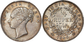 INDIA. British East India Company. 1/4 Rupee, 1840-(C). Calcutta Mint. Victoria. PCGS MS-61.

KM-453.2; S&W-2.41; Prid-98. A delightful Mint State e...