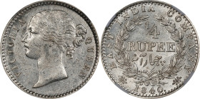 INDIA. British East India Company. 1/4 Rupee, 1840.-(B&C). Bombay or Calcutta Mint. Victoria. NGC AU-55.

KM-454.1; S&W-3.55. Obverse of type 1, rev...