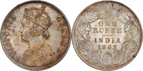INDIA. Rupee, 1862-(C). Calcutta Mint. Victoria. PCGS MS-63.

KM-473.1; S&W-4.51; Prid-66. Alive with shimmering cartwheel luster, the surfaces quit...