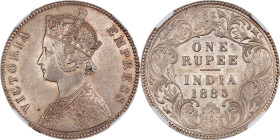 INDIA. Rupee, 1885-C. Calcutta Mint. Victoria. NGC MS-63.

KM-492; S&W-6.80; Prid-124. A pleasant Choice example, this wonderful representative deli...