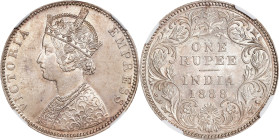 INDIA. Rupee, 1888-B. Bombay Mint. Victoria. NGC MS-64.

KM-492; S&W-6.107; Prid-174. This wholesome near-Gem delivers intense eye appeal and much a...