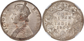 INDIA. Rupee, 1900-B. Bombay Mint. Victoria. NGC MS-63.

KM-492; S&W-6.155; Prid-186. This wholesome and pleasing Choice exemplar delivers a rich ey...