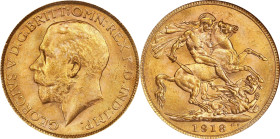 INDIA. Sovereign, 1918-I. Calcutta Mint. George V. NGC MS-64.

S-3998; Fr-1609; KM-A525. A beautiful near-Gem, with alluring details and much rich c...