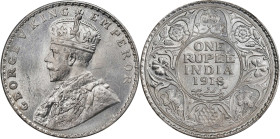INDIA. Rupee, 1918-(B). Bombay Mint. George V. NGC MS-62.

KM-524; S&W-8.43; Prid-224. A beautiful example, this wonderful Rupee delivers stunning e...