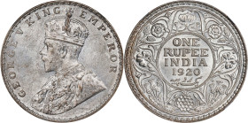 INDIA. Rupee, 1920-(C). Calcutta Mint. George V. NGC MS-64.

KM-524; S&W-8.50; Prid-216. A beautiful near-Gem example, the present specimen yields h...