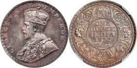 INDIA. Rupee, 1922-(B). Bombay Mint. George V. NGC MS-64.

KM-524; S&W-8.57; Prid-228. Lilac and cobalt on the obverse, and with some deeper golden ...