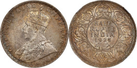 INDIA. 1/2 Rupee, 1925-(C). Calcutta Mint. George V. NGC MS-64.

KM-522; S&W-8.105; Prid-328. This pleasant near-Gem specimen is most wholesome, wit...