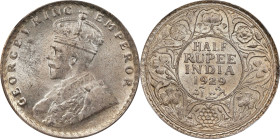 INDIA. 1/2 Rupee, 1929-(C). Calcutta Mint. George V. NGC MS-64.

KM-522; S&W-8.119; Prid-332. A pleasing and most wholesome 1/2 Rupee, this wonderfu...