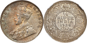 INDIA. 1/4 Rupee, 1928-(B). Bombay Mint. George V. NGC MS-63.

KM-518; S&W-8.166; Prid-459. A charming Choice Mint State example, this pleasing and ...